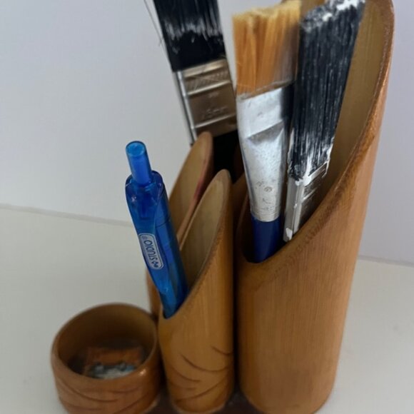 Vintage Bamboo Pen / Pencil Holder / Desk Set / Organizer - Picture 4 of 10
